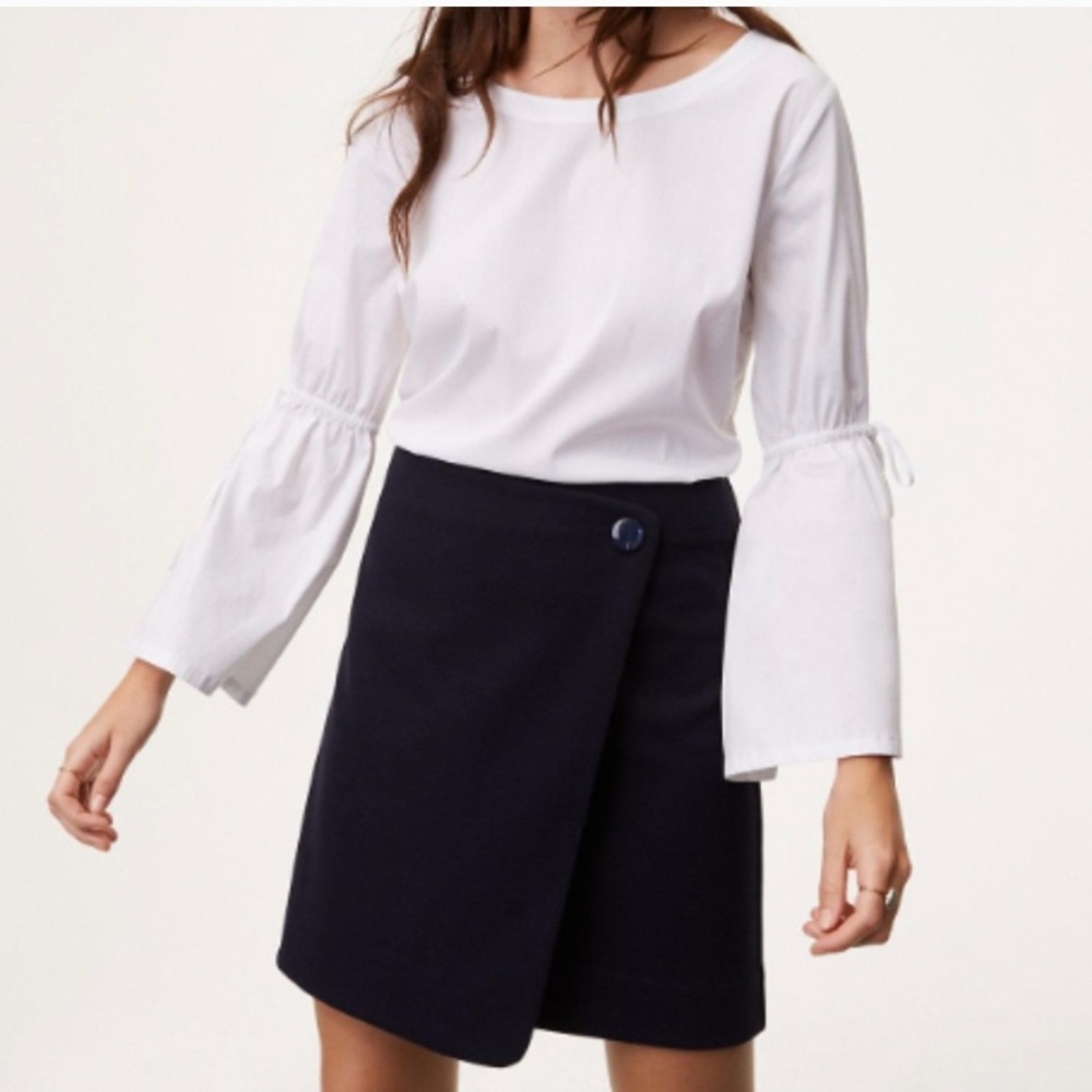 LOFT Navy Skirt with button detail